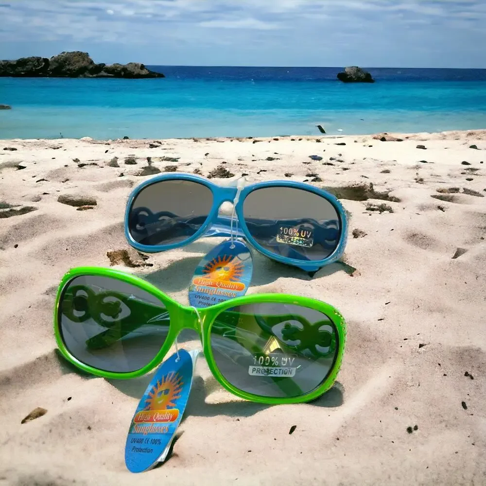 Kids Sunglasses 100% UV Protection Green & Blue Retro Frames With Glitter Detail
